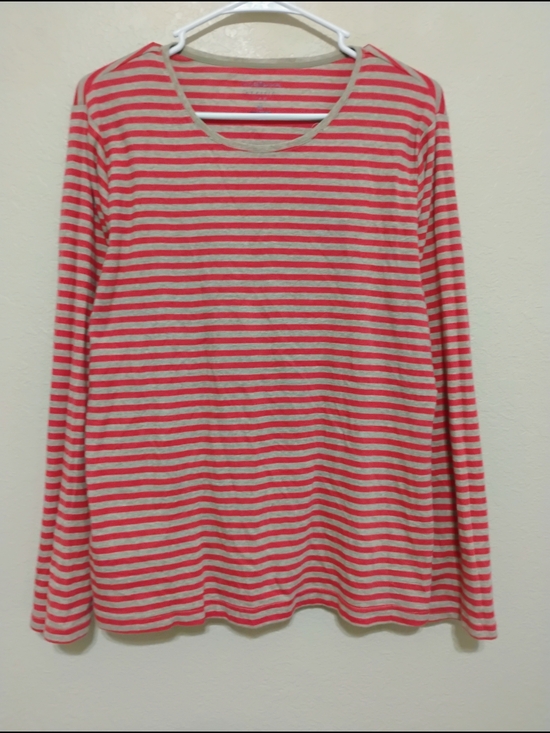 croft & barrow Tops - Croft & Barrow XL Pink Beige Striped Long Sleeve Crew Neck Tee